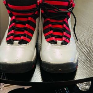 Jordan Red, Gray, and Black Sneakers